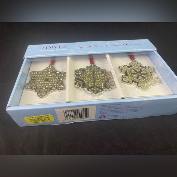 Towle Holidays Wishes Snowflake Ornaments Set Of 3 - Picture 2 of 7